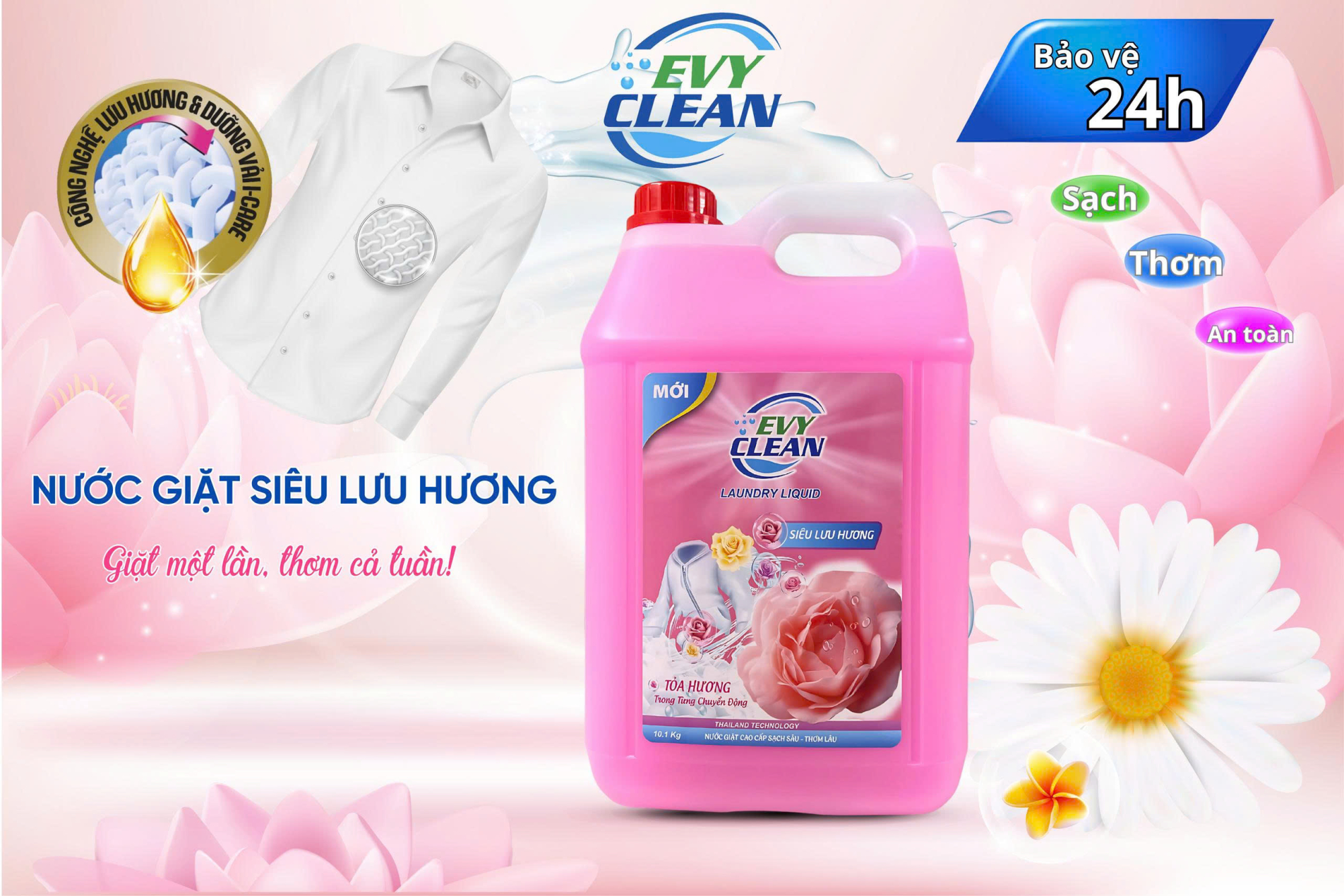 Can Nước Giặt EvyClean Siêu Lưu Hương - can 10L - Hàng Việt Nam