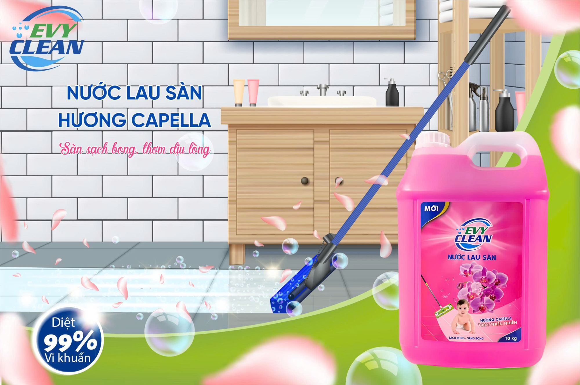 Nước Lau Sàn EvyClean Hương Capella - Can 10L - Hàng Việt Nam