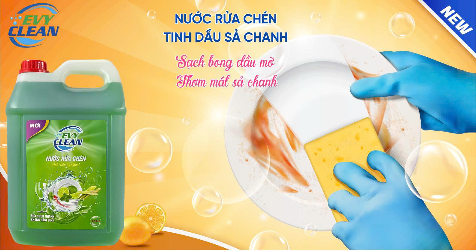 Nước rửa chén EvyClean Can 10L tinh dầu Chanh Sả – Hàng Việt Nam