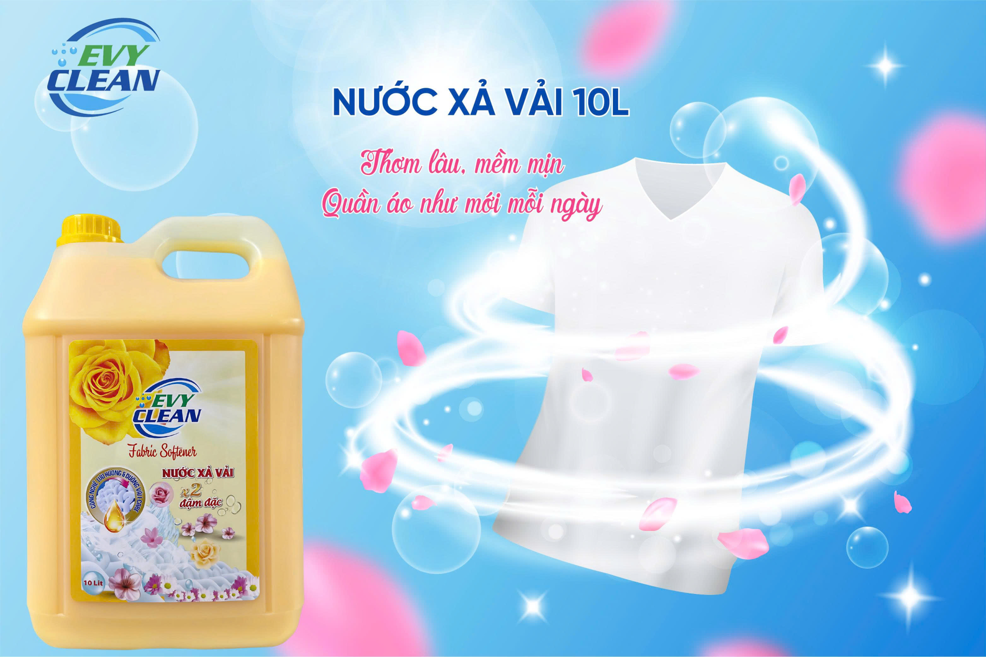 Can Xả Vải EvyClean X2 Đậm Đặc 10L - Hàng Việt Nam